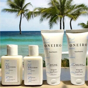Oneiro 4 Pc Travel Set Shampoo Conditioner Body Wash Lotion  Natural
